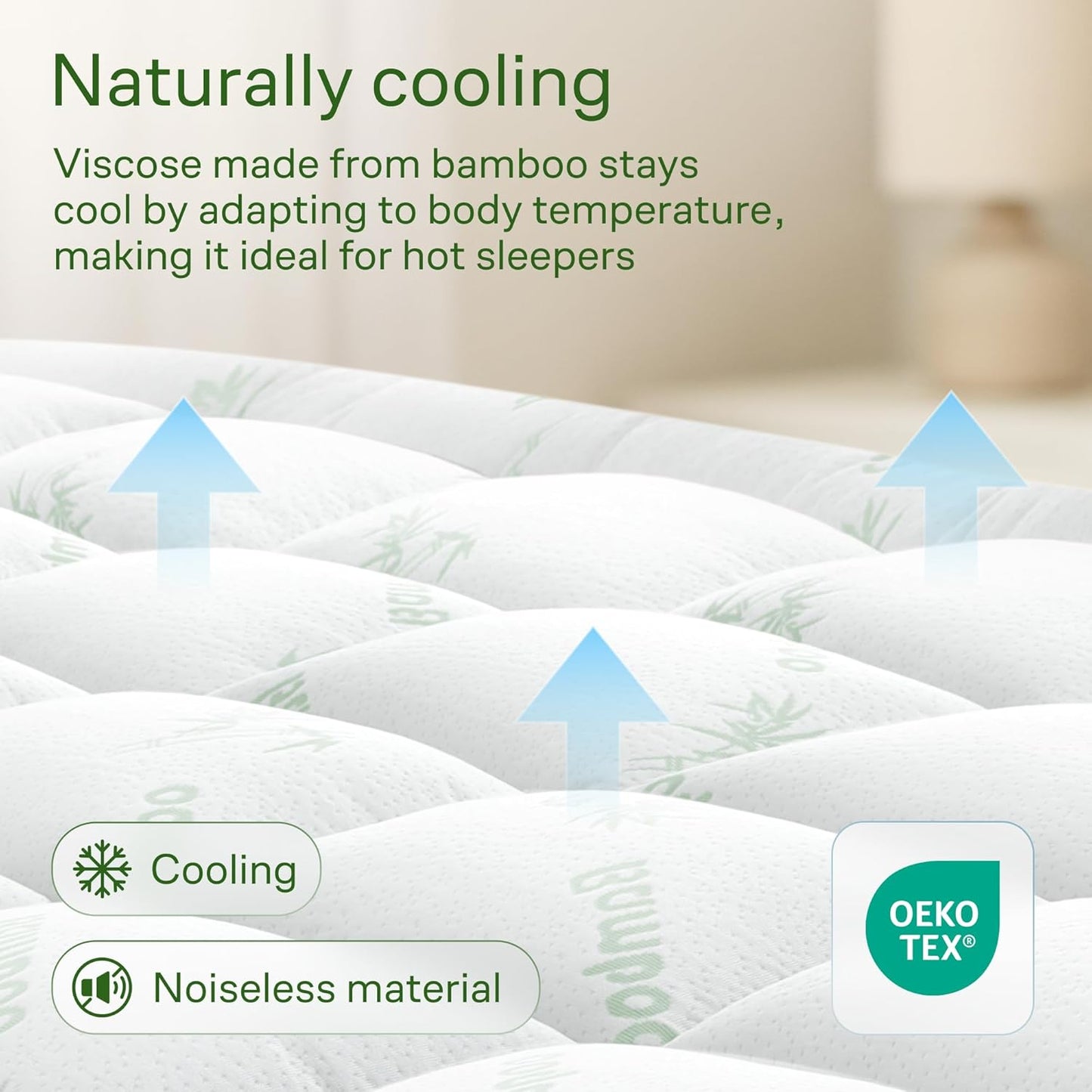 Niagara Sleep Solution Queen RV Size Mattress Topper - Ultra Soft Bamboo Viscose Pillow Top for Back Pain Relief | Naturally Cooling, Sage