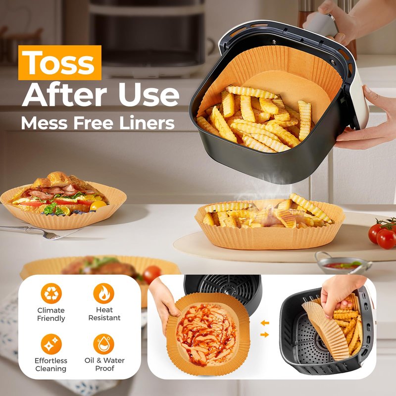 300 Pcs Air Fryer Paper Liners, 8" Square Air Fryer Liners Disposable, Heavy-duty Parchment Paper for 5-8 qt Airfryer Basket, Non-Stick & Grease Proof Baking Liner for Oven Pan