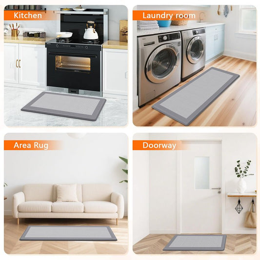 SofterCharm Kitchen Mats, 2PCS Kitchen Rugs for Floor, Cushioned Anti-Fatigue Mats for Kitchen Floor, Non-Slip Standing Desk Mat for Sink, Home, Laundry & Office, 17.3"x30"+17.3"x47" (Grey)