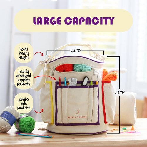 Hearth & Harbor Crochet Bag Organizer - Durable Canvas Yarn Storage for Knitting & Crochet Supplies