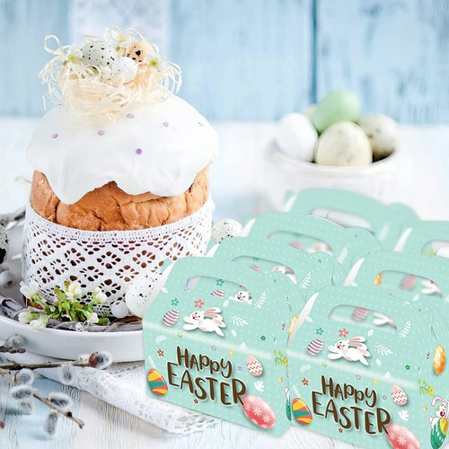 Easter Treat Boxes, Pack of 12 Easter Bunny Boxes for Candy, Cookies and Party Favors, Cute Cardboard Boxes with Handles for Wedding Candy, Birthday Favors, Holiday Goodies