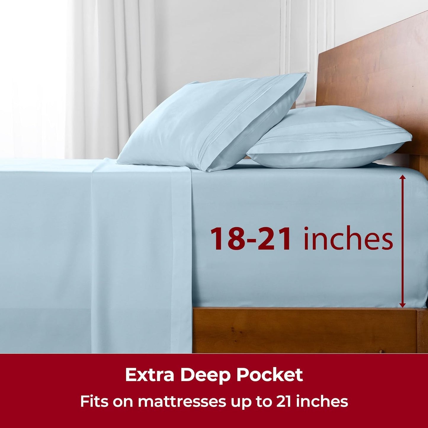 Mellanni Extra Deep Twin Sheets - Hotel Luxury Bedding Set | Ultra Soft, Cooling, Wrinkle-Resistant (Aqua)