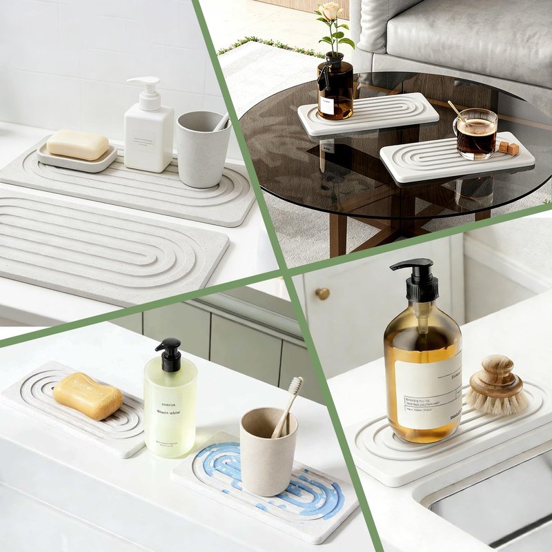 2 PCS Water Absorbing Diatomite Coasters, Stone Drying Mat for Kitchen Counter, Quick Dry Stone Mat Trays for Bathroom Kitchen Counter, Soap Dish Tray Used for Hand Soaps (White, 8.3" x 4")