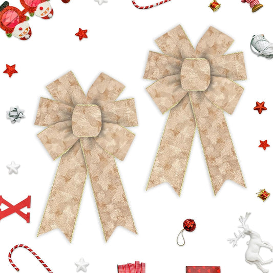 On-Airstore Champagne Gold Velvet Christmas Wreath Bows - 2 Pcs Metallic Crushed Ribbon Decor