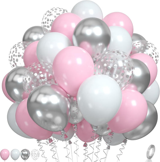Skiennix Pink and Silver Balloons - Pastel Macaron Party Decor for Girls' Birthdays & Celebrations