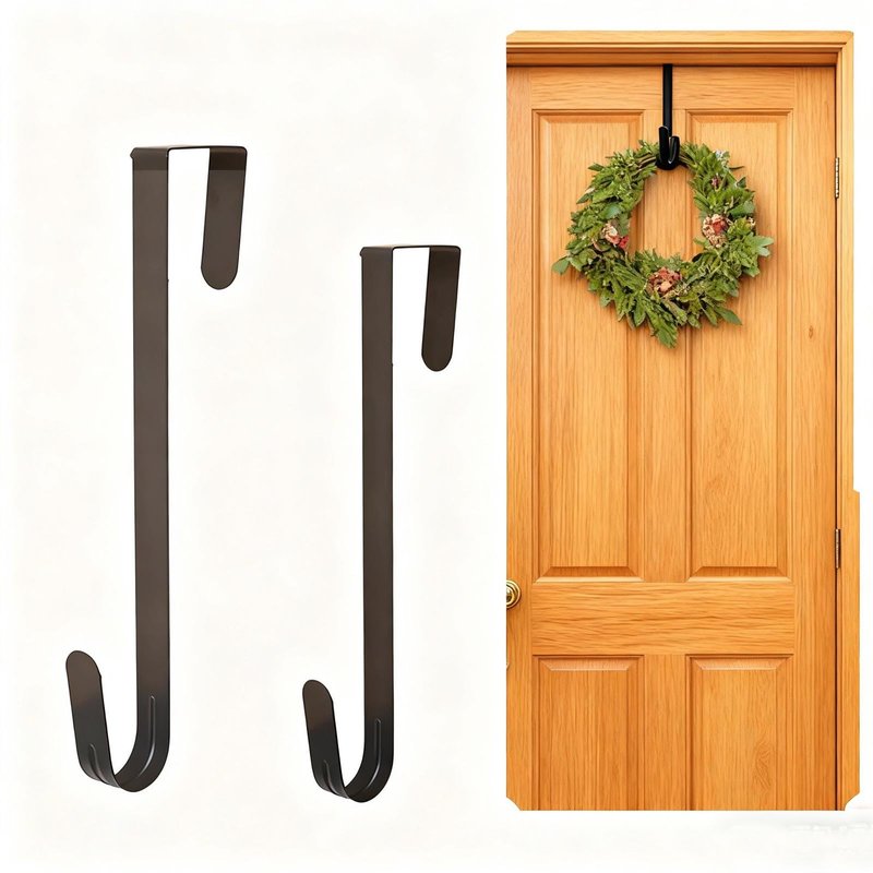 ONESWI 10 Inch Wreath Hanger, Metal Over The Door Hooks for Christmas Decoration, Black