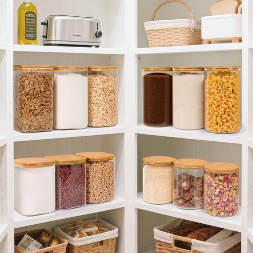 ComSaf 1 Gallon Cookie Jar - Large Glass Food Storage Canister Set of 2 with Lid & Spoon | 3.9 Qt Flour Container for Sugar, Oats, Beans, Pasta