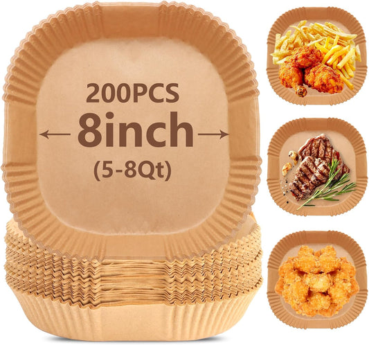 Air Fryer Liners | 200PCS Non-Stick Parchment Paper, 9-Inch Round for 5-8QT Air Fryers