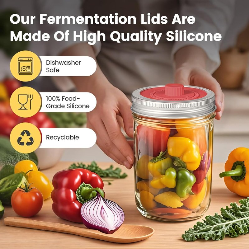 Mfacoy Airlock Fermentation Lids for Small Mouth Mason Jars, Fermenter Caps, Fermentation Kit for Sauerkraut & Pickle Kit, One Way Waterless Airlock Valve - BPA-Free (Jar Not Included)
