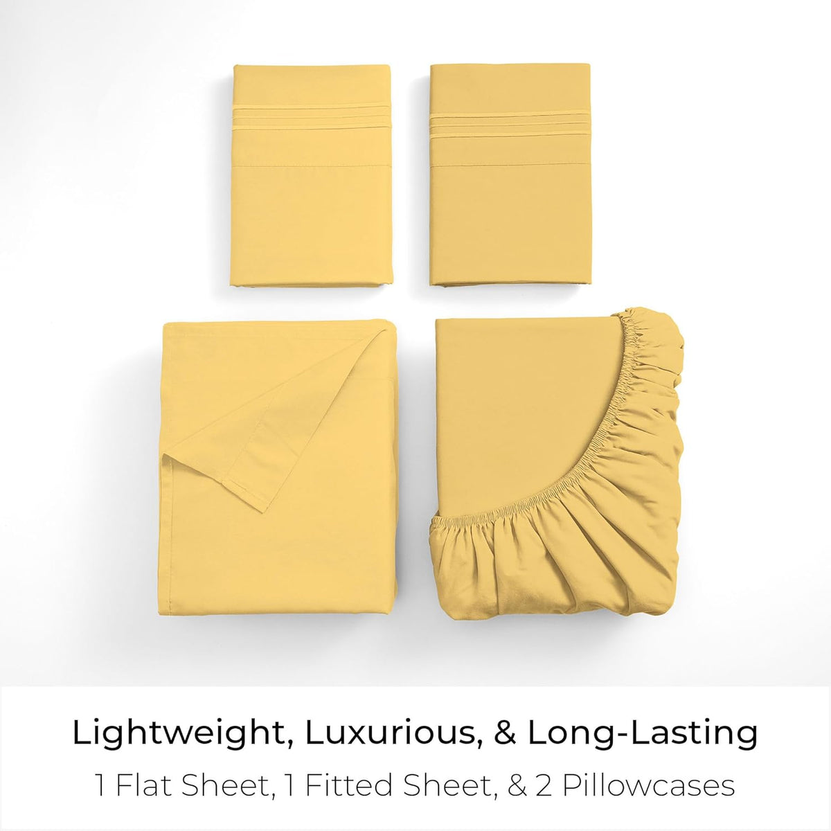 Mellanni California King Sheets Set - 4 PC Hotel Luxury Bedding | Extra Soft, Cooling, Wrinkle-Resistant (Yellow)