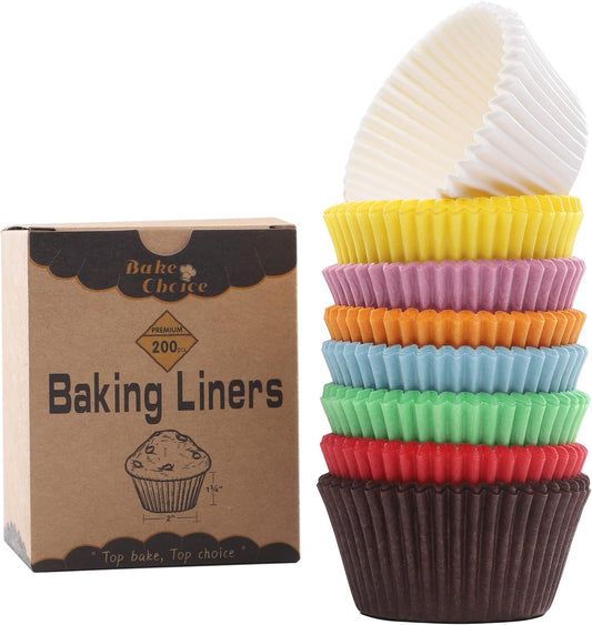 Bake Choice 200-Piece Standard Rainbow Cupcake Liners - Food-Grade, Greaseproof Muffin Wrappers for Baking