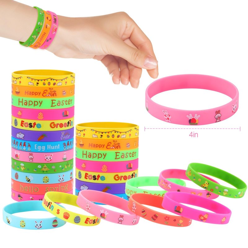 xutengy 48Pcs Easter Party Favors Decorations Slap Bracelets Rubber Wristbands for Kids Girls Boys，Easter Basket Stuffers Easter Egg Fillers Gifts for Toddlers