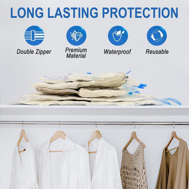 Fygrip Vacuum Storage Bags with Hand Pump, Plastic Packaging Bags, 80% Space Saver Vacuum Seal Bags for Clothing, Travel Lugggage, Blankets, Comforters, 10 Medium