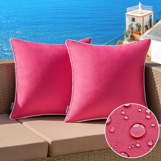 MIULEE Outdoor Waterproof Pillow Covers - Decorative Solid Color for Couch & Patio | 18x18 Inch Hot Pink (Pack of 2)