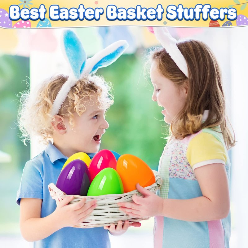 V-Opitos 24 PCS Jumbo Easter Eggs, 6 Inch Large Plastic Easter Eggs, Bulk Fillable Empty Eggs for Easter Egg Hunt, Surprise Eggs, Basket Stuffers Fillers, Easter Party Favor for Kids