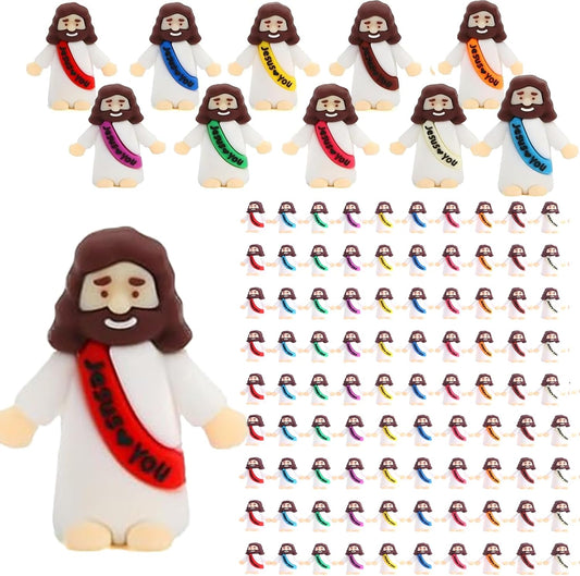 Little Jesus Figures by [Brand Name] - Mini Jesus Figurines for Sunday School | 100-Pack Rubber Toys for Easter Gifts