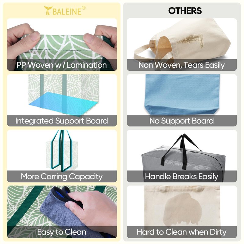 BALEINE 4 PK Grocery Bags Reusable Shopping Bags with Reinforced Bottom, Heavy Duty Foldable Tote Bags (Antique Folidage)