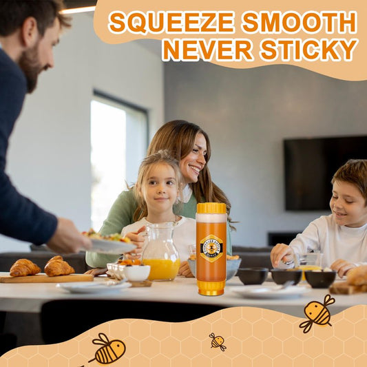 SiliFine 4 Pcs Honey Dispenser No-drip with Lid, Honey & Syrup Squeeze Bottle, Refillable Condiment Bottle Bpa-free, More Hygienic for Sauces Ketchup Kitchen Pancakes Salad Dressings (18 oz)