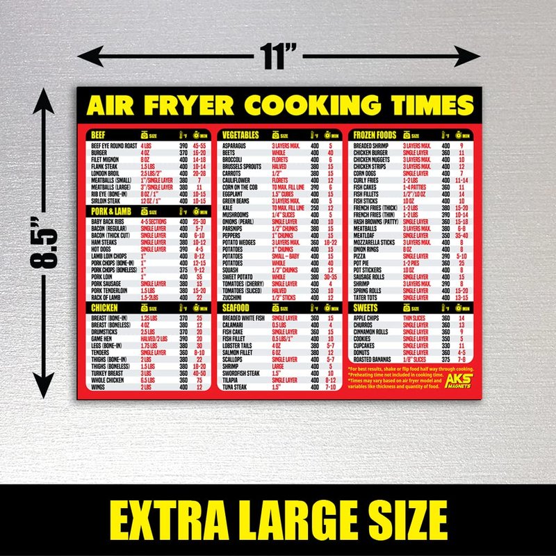 Air Fryer Magnetic Cheat Sheet - Large Print Easy to Read Airfryer Accessory - Air Fryer Cooking Times Chart Magnet, Airfry Cookbook Guide, Kitchen Cheat Sheet, Airfryer Oven Accessories 2026 (Red)