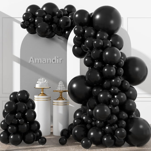 Amandir 153-Piece Black Balloon Arch Garland Kit - Matte Latex Balloons for Parties & Celebrations