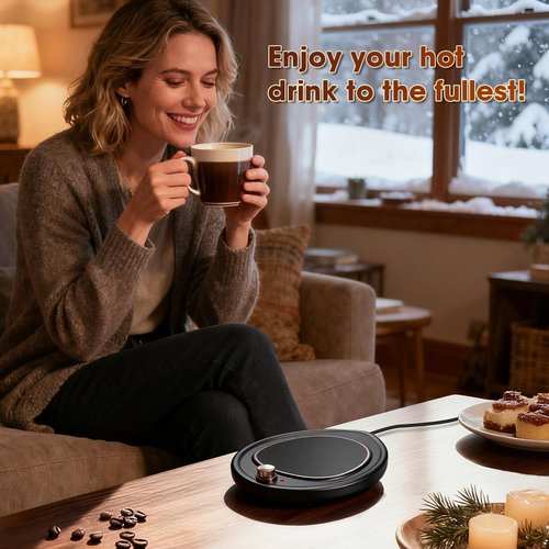 Coffee Mug Warmer - Large Candle Warmer Plate, 2-Temp Setting (131℉ & 113℉) & Fast Heating, Elegant Desk Warmer for Coffee/Tea/Milk/Candle, Ideal Office Home Gift (Black)