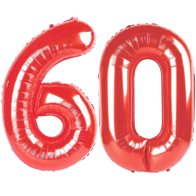 Red Number 60 Balloon 40 inch, 60 Number Balloons, 60th Red Birthday Decorations, 60 Year Old Girls Boys Party Supplies