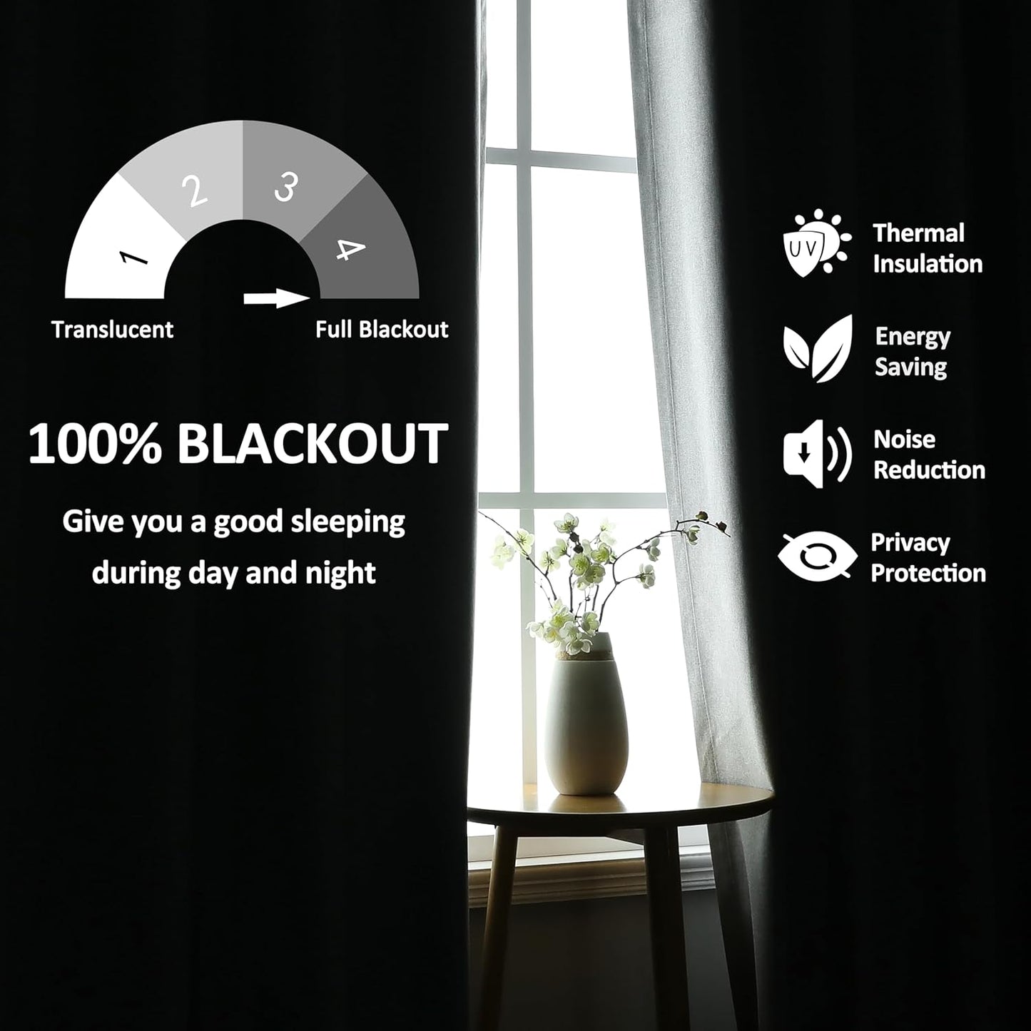 THOOO 100% Blackout Curtains - Natural Linen Textured Room Darkening Panels | 84 Inches Long, Sage Green