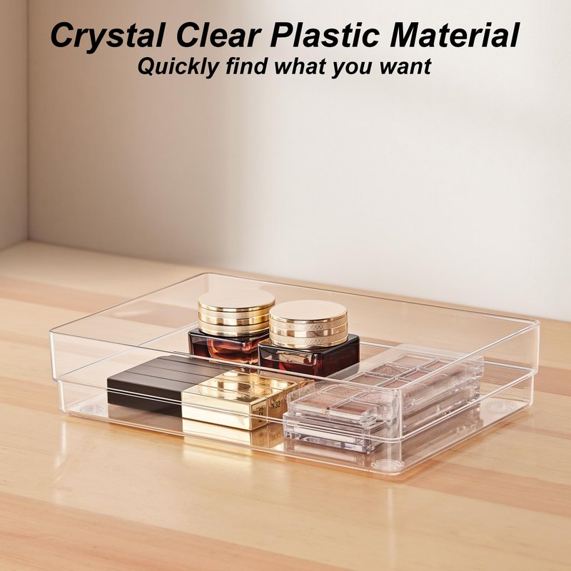 SMARTAKE 7-Piece Drawer Organizer with Non-Slip Silicone Pads, 4-Size Desk Drawer Organizer Trays Storage Tray for Makeup, Jewelries, Utensils in Bedroom Dresser, Office and Kitchen (Clear)
