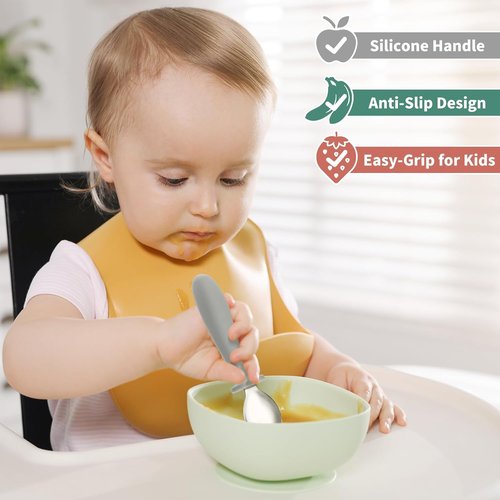 DRKIO Toddler Utensils Set - 8-Piece Kids Silverware with Silicone Handles | Safe 18/8 Stainless Steel
