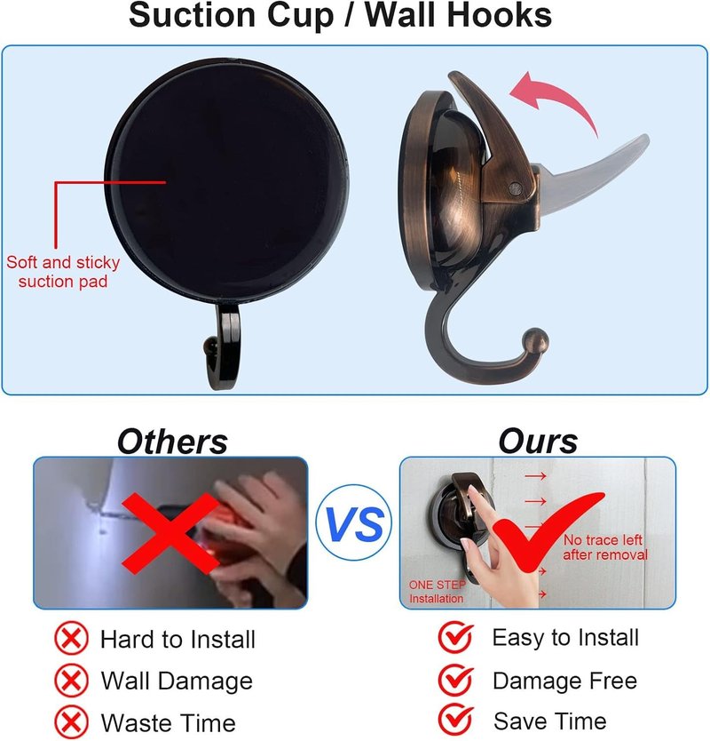 Aby coolswi Heavy Duty Vacuum Suction Cup Hooks for Kitchen，Bathroom and Restroom, Easy to Install and Remove, No Hole Punched, Super Suction Wreath Hanger for Decorations (2, Black)