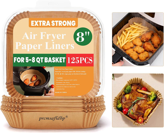 Air Fryer Liners 125 Pcs - 8 Inch Non-Stick Disposable Liners | Heat Resistant Up to 450°F