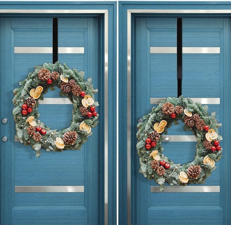 Linwnil Wreath Hanger Adjustable Length from 14 to 26 Inches Wreaths Holder Hook 20LB Heavy Duty for Front Door for Christmas Easter Halloween Decorations Wreath (Black 1pcs, 1)