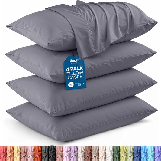 Utopia Bedding King Pillow Cases - Soft Brushed Microfiber - 4 Pack, 20 X 36 Inches | Fade Resistant, Grey