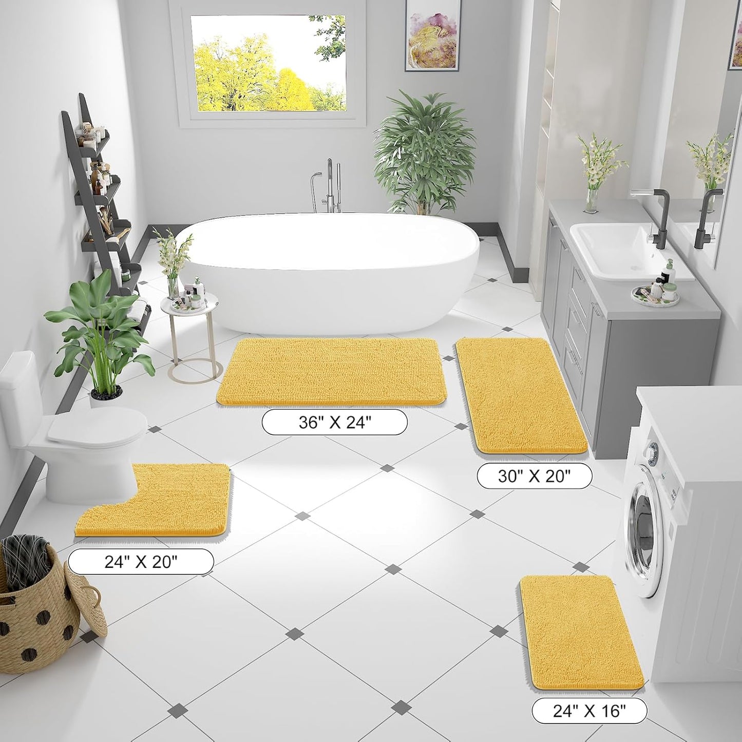 OLANLY Bathroom Runner Rugs - Extra Soft Chenille Bath Mats | Quick Dry, Machine Washable, 47x17 Inches, Yellow