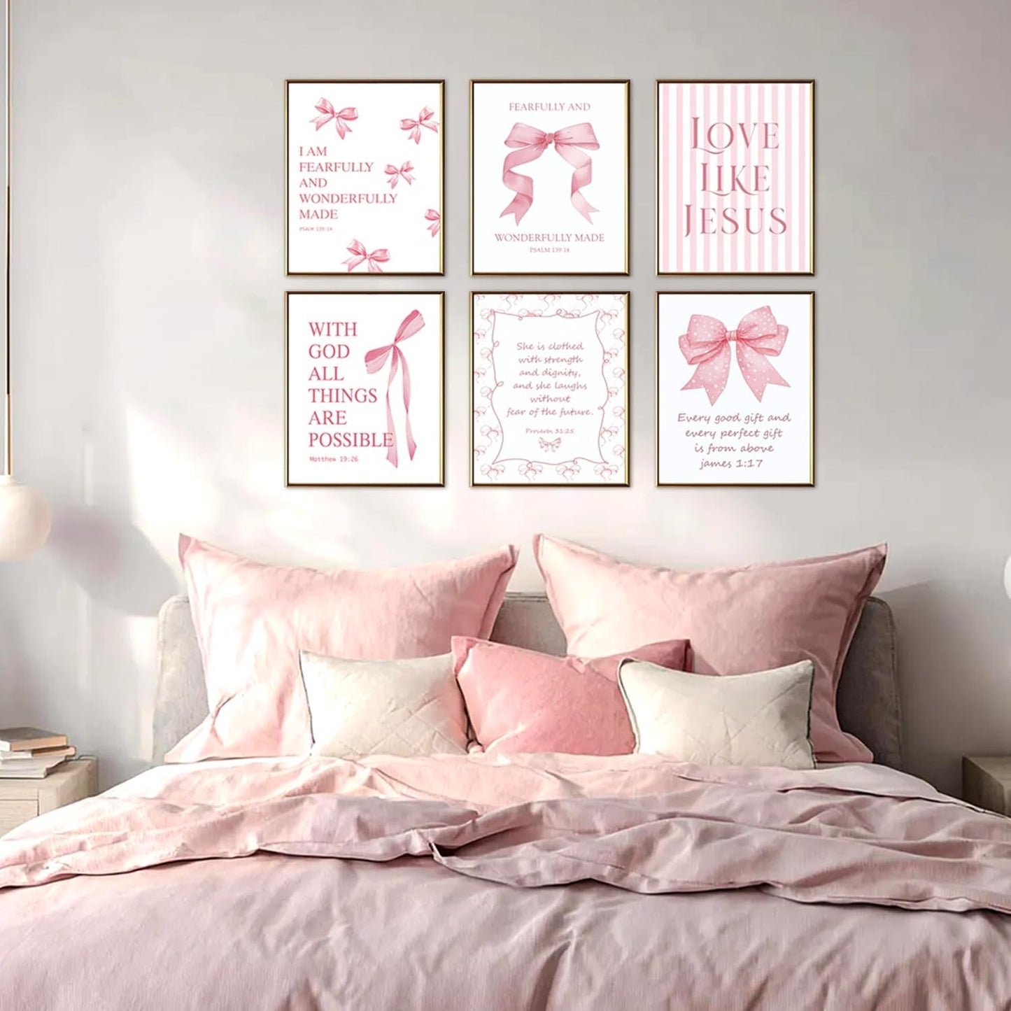 Aglcatie Coquette Pink Bow Wall Art | Set of 6 Aesthetic Posters for Teen Girls | 8x10 Unframed