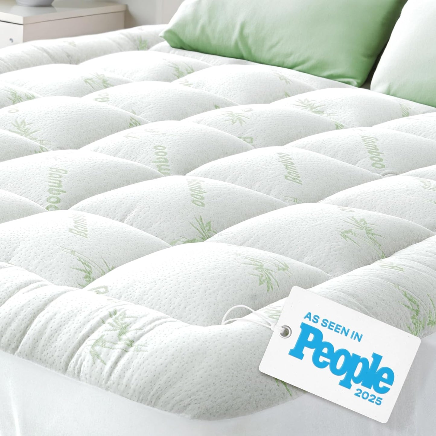 Niagara Sleep Solution Queen RV Size Mattress Topper - Ultra Soft Bamboo Viscose Pillow Top for Back Pain Relief | Naturally Cooling, Sage