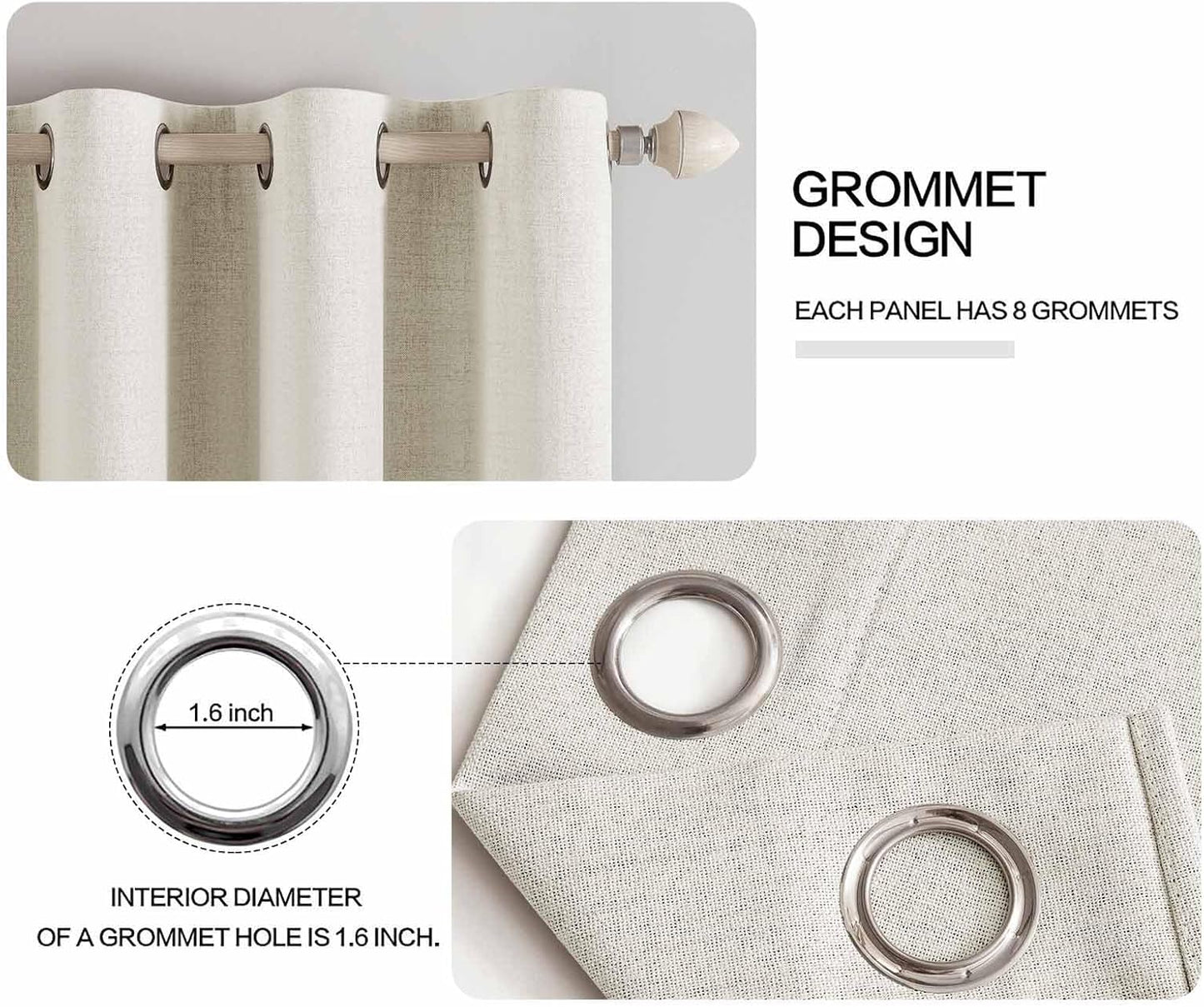 MIULEE Blackout Linen Curtains - 100% Thermal Insulated Room Darkening Drapes | Beige, 52x84 Inch (2 Panels)