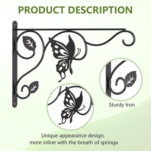 Heavy Duty Plant Hooks by [Brand Name] - 12 Inch Metal Wall Hangers for Indoor/Outdoor Use | Sturdy Brackets for Bird Feeders, Planters, Lanterns - Black