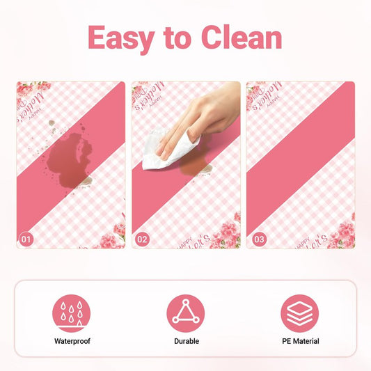 2 Pack Mothers Day Tablecloth,Mothers Decorations 54" x 108" Disposable Plastic Tablecloth,Mothers Table Cloth Plastic Pink Table Cover for Party Supplies,Birthday,Home,Dinner,Indoor,Outside Picnic