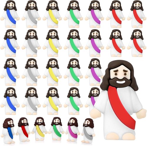 Draupnir Mini Rubber Jesus Figures - 30 Pcs in 6 Colors for Religious Party Favors | Easter Egg Stuffers