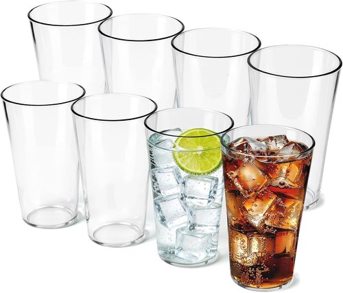 Freshmage Unbreakable Drinking Glasses - 20oz BPA-Free Shatter-Proof Tumblers | Set of 8, Clear, Stackable