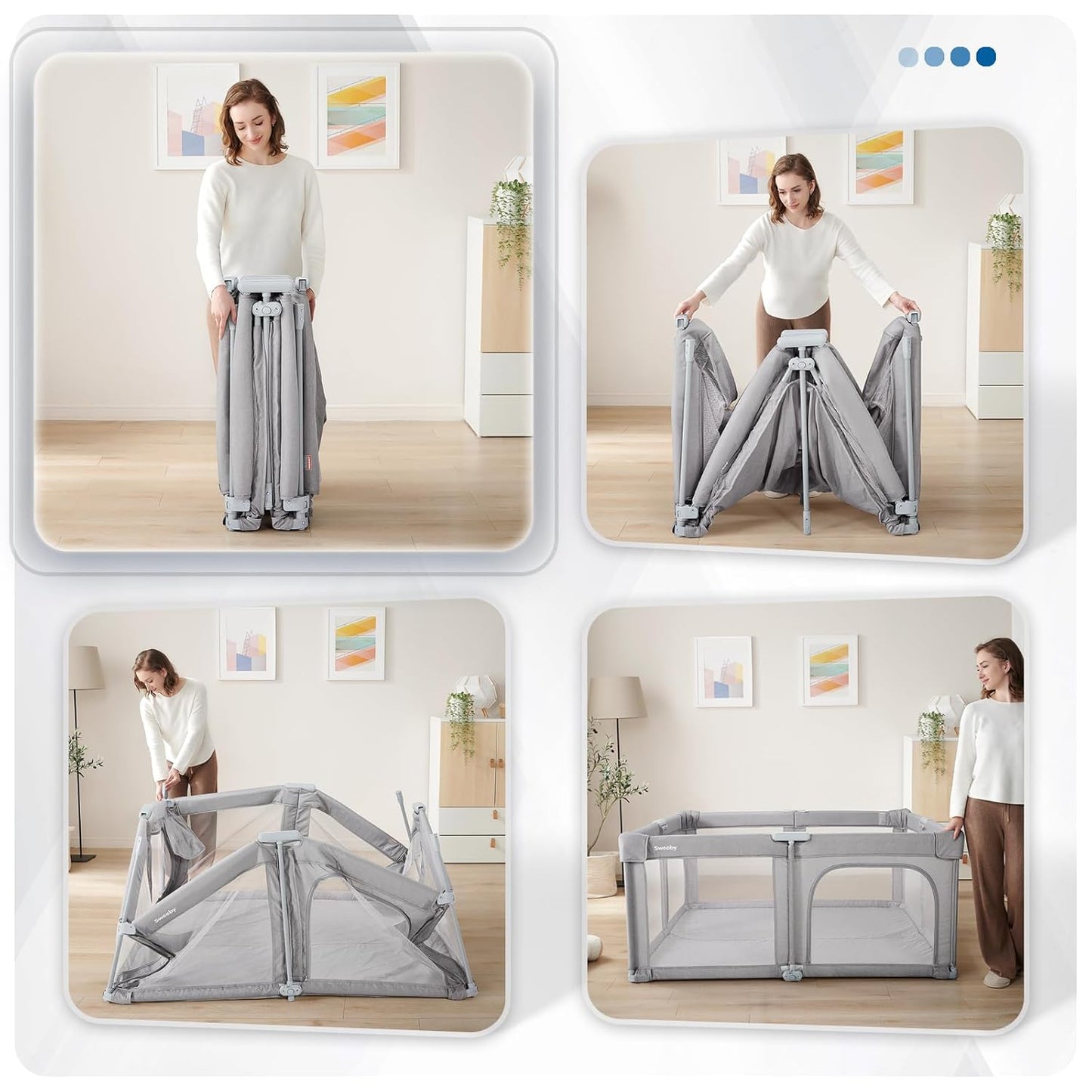 Sweeby Baby Playpen - Extra Large 59x59 Inch Foldable Play Yard with Door for Indoor/Outdoor Use - Gray