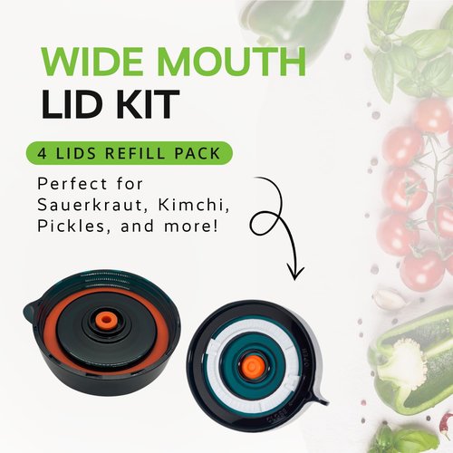 Easy Fermenter Fermentation Lids Kit, Mason Jar Airlock Lid, Fermenting Lids for Wide Mouth Mason Jars, Kimchi, Pickle, and Sauerkraut Fermentation, Pack of 4