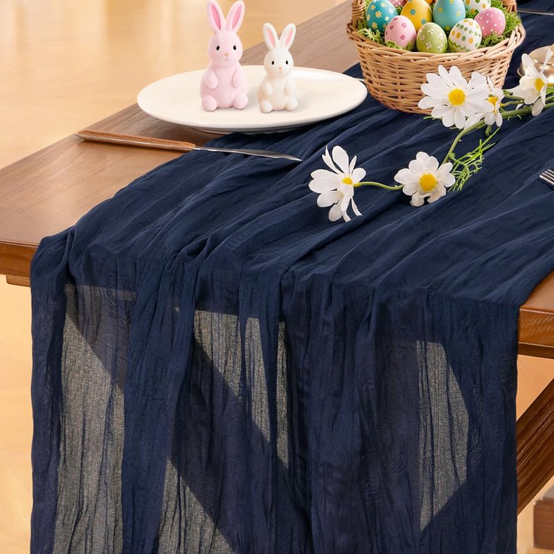 Socomi Navy Blue Summer Cheesecloth Table Runner Boho Rustic Gauze 120 inch 10FT Cheese Cloth Sheer Runner for Wedding Party Baby Shower Birthday Home Decor Holiday Decorations