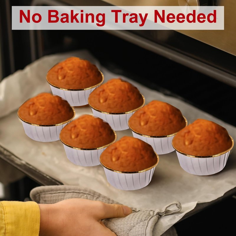 uxcell 50 Pcs Double-sided Aluminum Foil Cupcake Liners with Lids, Greaseproof Muffins Baking Cupcakes for Wedding Birthday Party Decoration, Red (Round)