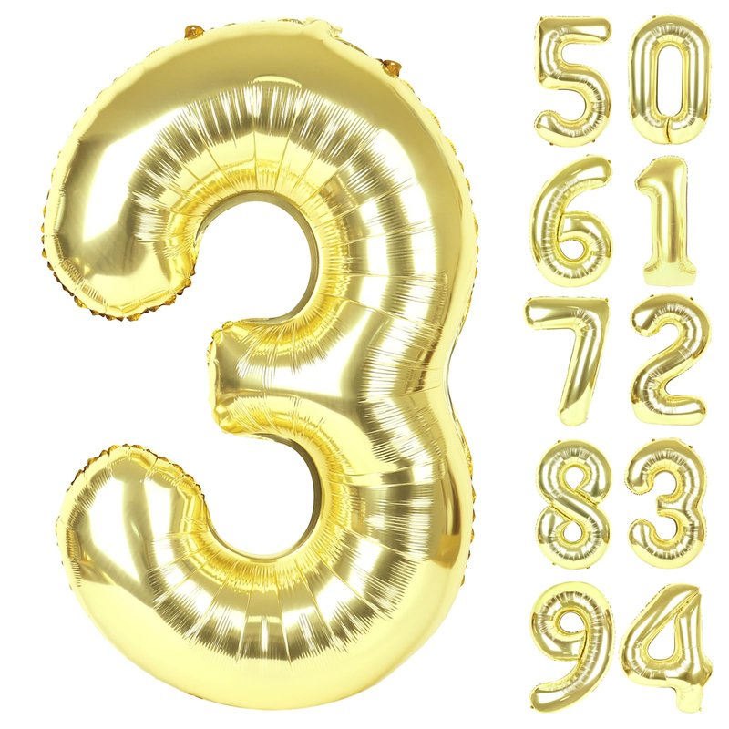 Champagne Gold 3 Balloon, Number Balloons 40 Inch, Light Gold 3rd Birthday Decorations for Kids Girls Women Party Supplies for Party Decorations, Number 3 Balloon