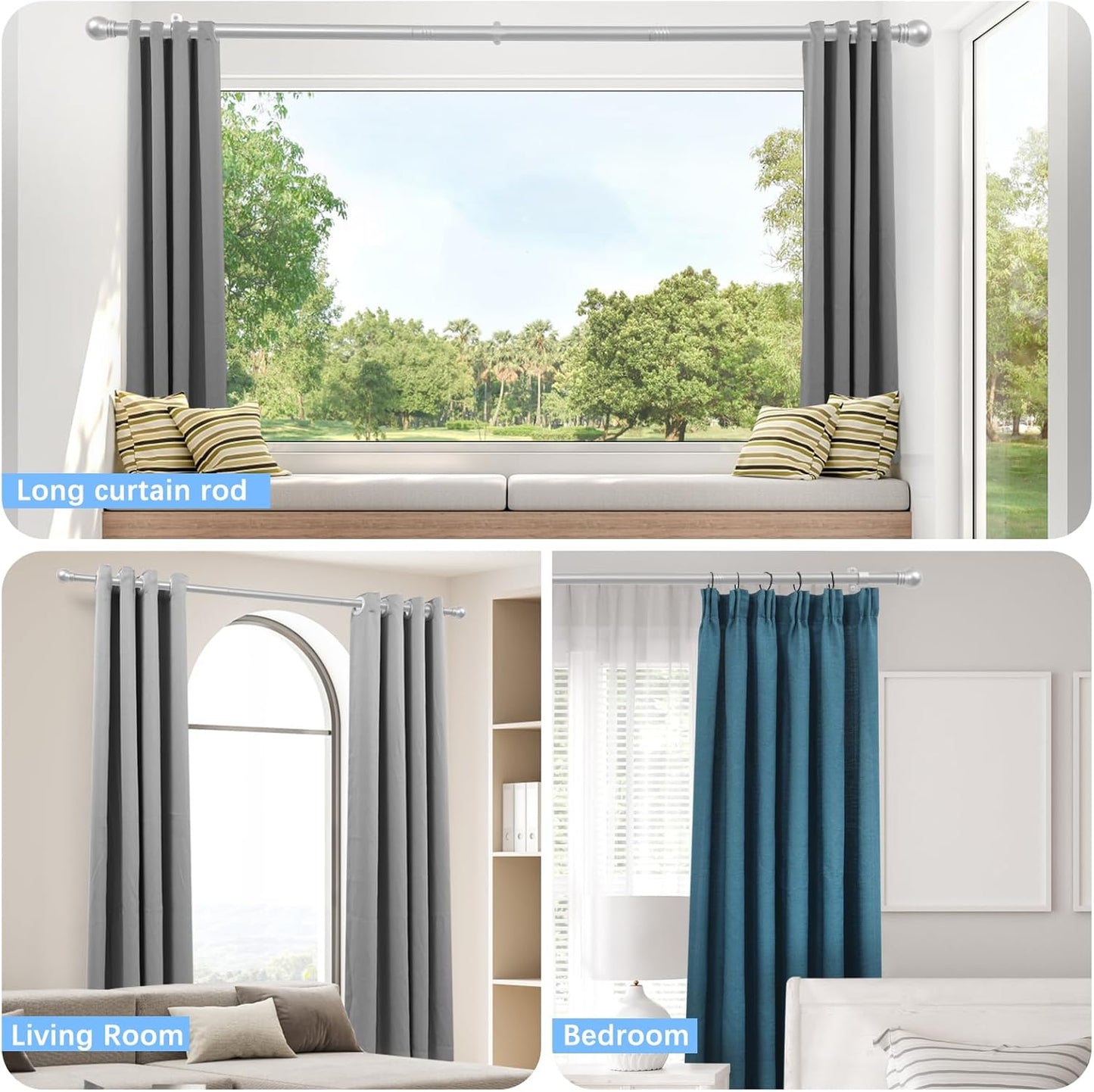 Max Adjustable Curtain Rods by [Brand Name] - 16 to 48 Inches, 1-Inch Diameter, Satin Silver Finish