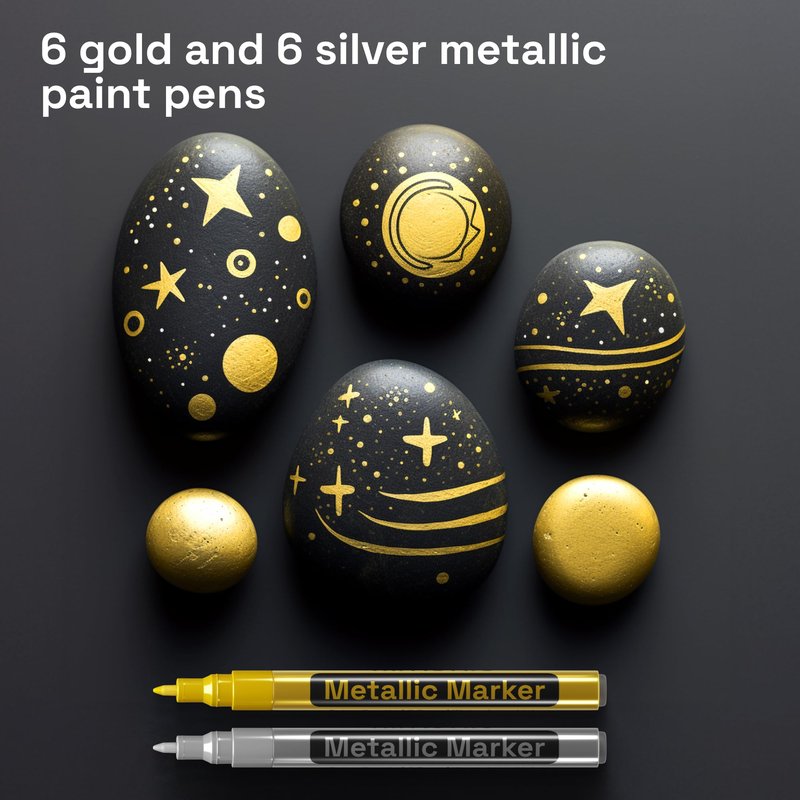 ARTISTRO 12 Oil-based Gold & Silver Paint Pens- 0.7mm Extra-Fine Markers for Tire, Wood, Rock, Fabric, Glass, Ceramic, Metal, Plastic, and More - Quick Dry, Waterproof