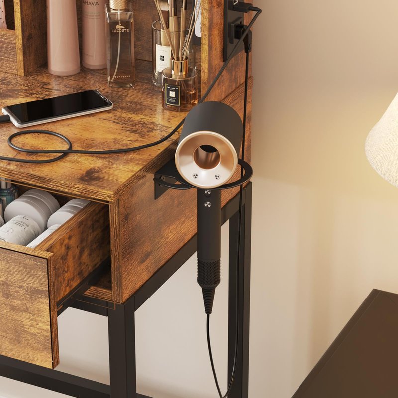 Makeup Vanity Desk with Round Mirror and Lights, White Vanity Makeup Table, Small Vanity Table for Bedroom with Lots Storage, 3 Lighting Modes, 31.5in(L)