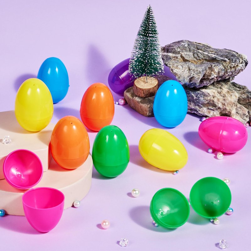 JOYIN 3.15" Easter Eggs, Fillable Plastic Eggs Empty Colorful Bright Eggshells with Hinge for Easter Hunt, Filling Treats, Party Favor, Basket Stuffers, Classroom Prize Supplies, 18PCS